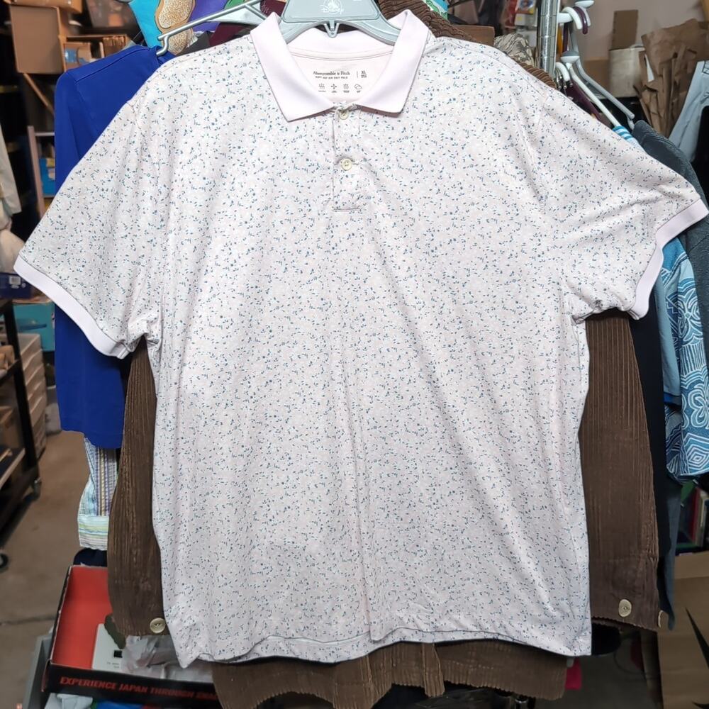 Size XL Abercrombie & Fitch Soft Air Knit Polo Short Sleeve Pink Gray Speck
